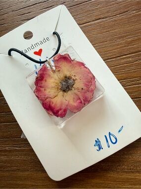 Handmade Pressed Pink Flower Resin Pendant Necklace